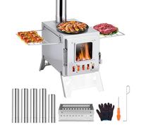 Estufa de leña portátil 2 en 1 para sauna caliente con 5 tubos de chimenea, estufa plegable de camping de acero inoxidable, estufa de calefacción para camping, senderismo, pesca (escalofrío)