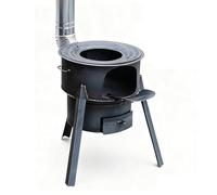Estufa de leña portátil de hierro fundido para exteriores con anillo ajustable y chimenea, ideal para patio, camping, patio, cocina, fuente de calor duradera y eficiente