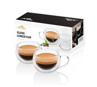 ETA Lungo - Vasos de doble pared con asa, 160 ml, 2 unidades, para bebidas frías y calientes, de vidrio de borosilicato, peso ligero, apto para lavavajillas