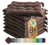 etérea 8er Set Sitzkissen Outdoor 40x40 mit Bändern - Stuhlkissen Braun für Gartenstuhl & Innenbereich - waschbare Sitzauflagen Gartenmöbel - 8 Stück Kissen 40x40 cm - Braun
