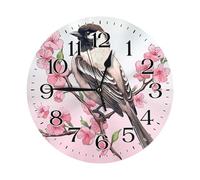 Ethebre Reloj de pared redondo con diseño de ramas de cerezo, silencioso, sin tictac, decorativo, funciona con pilas, con soporte, para sala de estar, dormitorio, cocina, oficina, decoración del hogar