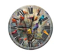 Ethebre Reloj de pared redondo con diseño de ramas de pájaros vintage, silencioso, sin tictac, decorativo, funciona con pilas, con soporte, para sala de estar, dormitorio, cocina, oficina, decoración