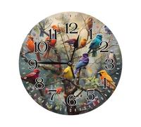 Ethebre Reloj de pared redondo con diseño de ramas de pájaros vintage, silencioso, sin tictac, decorativo, funciona con pilas, con soporte, para sala de estar, dormitorio, cocina, oficina, decoración