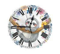 Ethebre Reloj de pared redondo con diseño de ramas de perezoso con flores coloridas, silencioso, sin tictac, decorativo, funciona con pilas, con soporte, para sala de estar, dormitorio, cocina