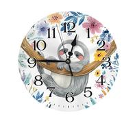 Ethebre Reloj de pared redondo con diseño de ramas de perezoso con flores coloridas, silencioso, sin tictac, decorativo, funciona con pilas, con soporte, para sala de estar, dormitorio, cocina