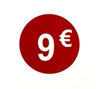 Etiquetas de Precio 9€ Euro Pack de 1000 Pegatinas Redondas Rojas Adhesivo Desplegable Price Stickers Rebajas Descuentos Oferta Liquidación