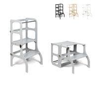 Ette Tete Step’n’Sit® Montessori Torre - Mesa de Aprendizaje Convertible • Multifuncional 2 en 1 (con Cierres de Plata, Gris)