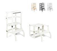 Ette Tete Step’n’Sit® Montessori Torre - Mesa de Aprendizaje Convertible • Multifuncional 2 en 1 (con Cierres de Plata, Blanco)