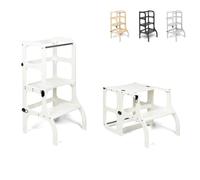 Ette Tete Step’n’Sit® Montessori Torre - Mesa de Aprendizaje Convertible • Multifuncional 2 en 1 (con Cierres de Negro, Blanco)