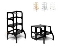 Ette Tete Step’n’Sit® Montessori Torre - Mesa de Aprendizaje Convertible • Multifuncional 2 en 1 (con Cierres de latón Antiguo, Negro)
