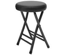 EudoER Taburete Plegable Acolchado de Cuero Negro Minimalista, Capacidad de 330 Libras, 20 Pulgadas de Altura, Redondo, Taburete de Cocina y Comedor