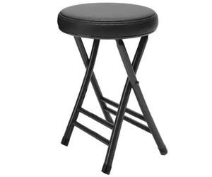 EudoER Taburete Plegable Acolchado de Cuero Negro Minimalista, Capacidad de 330 Libras, 20 Pulgadas de Altura, Redondo, Taburete de Cocina y Comedor