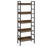 EUGAD Estanteria Almacenaje de 5 Niveles, Negro + Marrón Rústico | Industrial, Alta de Pie, de Madera y Metal con 4 Ganchos, 40x30x152,5 cm