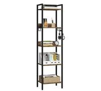 EUGAD Estanteria Almacenaje de 5 Niveles, Negro + Marrón Rústico | Industrial, Alta de Pie, de Madera y Metal con 4 Ganchos, 40x30x152,5 cm