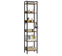 EUGAD Estanteria Almacenaje de 6 Niveles, estilo Industrial, Estanteria Alta de Pie, Madera y Metal con 4 Ganchos, Negro + Marrón Rústico, 40x30x187cm
