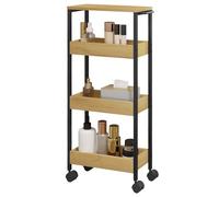 EUGAD Estanteria de Baño de 4 Niveles, Carrito con Ruedas para Baño, Carro de Almacenamiento de Baño, Carrito Estrecho con 2 Frenos, Armazón Metálico, 40x15x82 cm, Ngero+Roble Calro