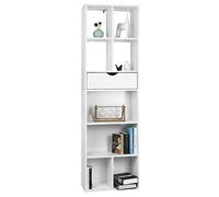 EUGAD Libreria Blanca con Cajón y Cubos Abiertos, Estanteria de Almacenamiento para Libros, Marcos de Fotos y Colecciones, de 6 Niveles para Salón, Dormitorio y Oficina, 50x24x168 cm
