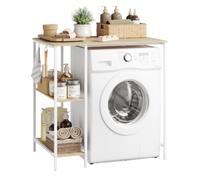 EUGAD Mueble Baño sobre Lavadora, Estanteria Secadora con 2 Estantes Laterales de Montaje al Revés, con 2 Ganchos y 1 Estante Ajustable, para Espacio Reducido,90 x 60 x 91 cm, Roble Claro+Blanco