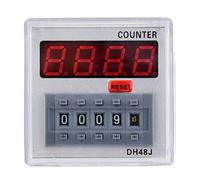 Eujgoov Contador Digital DH48J-A, Módulo de Conteo de Impulsos con Relé de Tiempo de Retardo, Pantalla LED 1-999900, 11 Pines 24V CA/CC