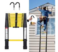 Eulenke Escalera telescópica de 3,2 m, escalera multifunción de aluminio antideslizante con 2 ganchos, escalera extensible, capacidad de carga de 150 kg, escalera de aluminio para trabajos domésticos,