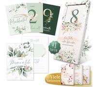 EULENTALER® Tarjetas mensuales para bebé de 1 a 12 meses, diseño de pedagogos, tarjetas de hitos "Mi primer año", juego como regalo para nacimiento y baby shower, 48 tarjetas, incluye caja de regalo