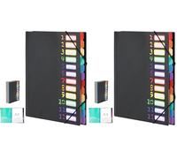 Euqvunn 12-Pocket Carpeta Clasificadora, Clasificador Documentos con Apertura Plana de 180°,Carpeta Organizadora con Banda Elástica, Black A4 Clasificador con Etiquetas Arcoíris para Oficina y Escuela