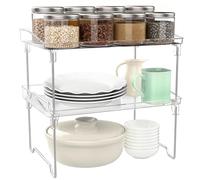 Euqvunn 2 Paquetes Organizador Armario Cocina, Plegable Estante Cocina, Apilable Estanterias Almacenaje Cocina, Transparentes Estante Interior Armario para Armarios, Gabinetes, Despensa, Encimera