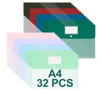 Euqvunn 32 Piezas Carpeta Fundas Plastico A4, 8 Colores - Archivador Plastico con Botón a Presión Impermeables, Carpetas de PP para Almacenaje & Organización en Oficina, Escuela, Casa & Viaje