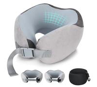 Euqvunn Almohada de Viaje Ajustable con Bolsa, Almohada Viaje Cuello de Espuma Viscoelástica, Almohada Suave y Transpirable para Adultos, Reposacabezas Ergonómico para Viajes y Trayectos, Gris