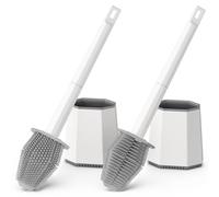 Euqvunn Escobillas de Baño Silicona, Paquete de 2 Escobilla WC Montado en la Pared, Cepillo de WC de Limpieza Profunda con Cabezal de Doble Cara y Mango Largo de Plástico (Blanco)