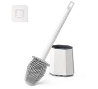 Euqvunn Escobillas de Baño Silicona, Set de Escobilla WC Montado en la Pared, Cepillo de WC de Limpieza Profunda con Cabezal de Doble Cara y Mango Largo de Plástico (Blanco)