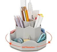 Euqvunn Organizador Escritorio Rotatorio, Lapiceros para Escritorio con 9 Compartimentos Independientes, Portalapices Escritorio 360° Ahorra Espacio Multifuncional Accesorios Escritorio(Gris)