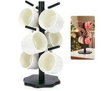 Euqvunn Soporte Tazas, Mug Tree de Cafe con Base Engrosada, Arbol Soporte de Taza, Soporte para Tazas de Madera, Organizador de Taza de Café con 6 Ganchos para Encimera(Negro)