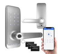 EURA ELH-01H4 Cerradura de puerta inteligente con manija Cerradura de código 13.56MHz Lector de proximidad lector biométrico IP65 Espaciado de cerrojo universal Plata