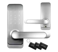 EURA ELH-51H4 Cerradura de puerta inteligente con manija Cerradura de código 13.56MHz Lector de proximidad IP65 Espaciado de cerrojo universal Plata