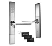 EURA ELH-71H4 Cerradura de puerta inteligente delgada con manija Cerradura combinada de 13,56 MHz Lector de proximidad IP65 Espaciado universal entre pernos más plata