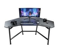 EUREKA ERGONOMIC Mesa Gaming 160x74 cm Escritorio Gaming para Ordenador en Forma de ala Grande Escritorio para Studio Oficina Casa con Duales Ranuras para iPad