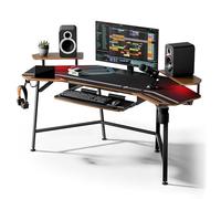 EUREKA ERGONOMIC Mesa Gaming LED 182x76 cm Escritorio Gaming para Ordenador en Forma de ala con Bandeja para Teclado,Ajustable Eestante para Monitor, Alfombrilla para Ratón