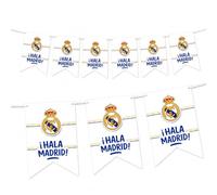 Eurofiestas - Guirnalda ¡HALA Madrid! Oficial Real Madrid - 12 Banderines Decorativos para Cumpleaños, Fiestas Madridistas, Eventos de Fútbol y Celebraciones