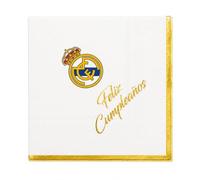 EuroFiestas, Servilletas de Cumpleaños Infantil Real Madrid 15x15 Cm, Decoracion Cumpleaños Real Madrid, Decoracion Temática Oficial para Fiestas, Meriendas y Comuniones, 12 Uds (Oro)