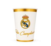 EuroFiestas, Vasos Cumpleaños Infantil Real Madrid (250 Ml), Decoracion Cumpleaños Real Madrid, Vajilla Temática Oficial para Fiestas, Meriendas y Comuniones, 8 Unidades (Oro)