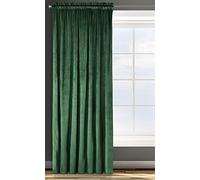Eurofirany Rosa Cortina Opaca Terciopelo con Cinta de Cortina - 1 Unidad, Panel, Suave, Drapeado, Clásico, Elegante, Salón, Dormitorio, 200 g/m², 135x300 cm, Verde Oscuro