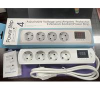 European Power Strip - Regleta Europea con protección contra sobretensión y pantalla digital para hogar y oficina, 4 tomas EU y cable de 1,5 m
