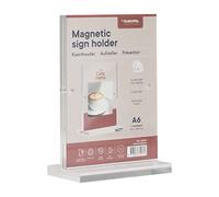 Europel Soporte magnético de lujo para carteles, estándar T, retrato de tamaño A6, acrílico tan transparente como el vidrio, soporte para menús y folletos para restaurantes, hoteles, conferencias y