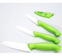 Eurotel Set de 3 cuchillos de cerámica color verde universal 12,5 + frutas 10 + Office 8 cm - mango ergonómico - con funda protectora