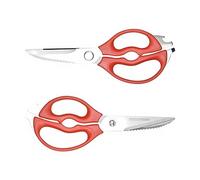 EUROXANTY-Tijeras de acero inoxidable para alimentos, 3 Colores PACK Tijiera de cocina, corta carne, tijera de papeles multiusos, para pescado, pollo, carne, aves de corral (Roja)