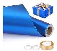 EUSOAR Papel Regalo Azul - 1 Papel de Embalar Mate - Gift Wrapping Paper Roll 43cm x 10m con 1 Lazo, 2 Cinta Doble Cara para Fiestas Cumpleaños Decoraciones