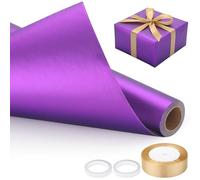 EUSOAR Papel Regalo Morado - Set Rollo Papel Regalo Mate 43cm x 10m, 1 Lazo, 2 Cinta Doble Cara - Gift Wrapping Paper Roll Mate para Cumpleaños Flores Regalos