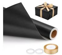 EUSOAR Papel Regalo Negro - 1 Set Rollo Wrapping Paper 43cm x 10m - Papel de Embalar con 1 Lazo, 2 Rollos Cinta Doble Cara - Mate Rollo de Papel de Regalo