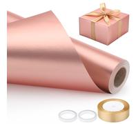 EUSOAR Rollo Papel Regalo - 1 Oro Rosa Gift Wrapping Paper Roll 43cm x 10m con 1 Rollo Lazo, 2 Cinta Doble Cara - Mate Papel de Regalo para Envolver Bodas Ramos